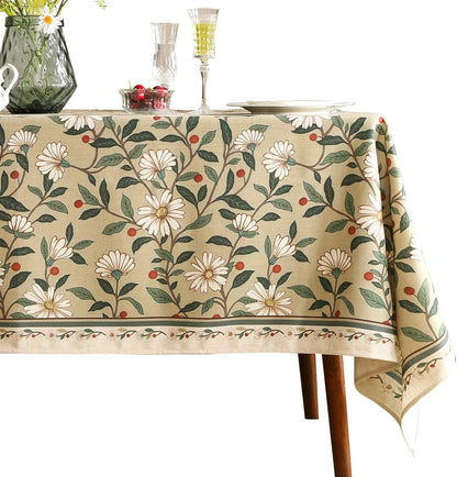 ISAENNE Designer French Light Beige Extra Long Rectangle Tablecloth,Linen Florals and Birds Pattern Table Cloth,Durable Decorative Tablecloths for Dining Thanksgiving Kitchen,67"*118"-Cornucopia