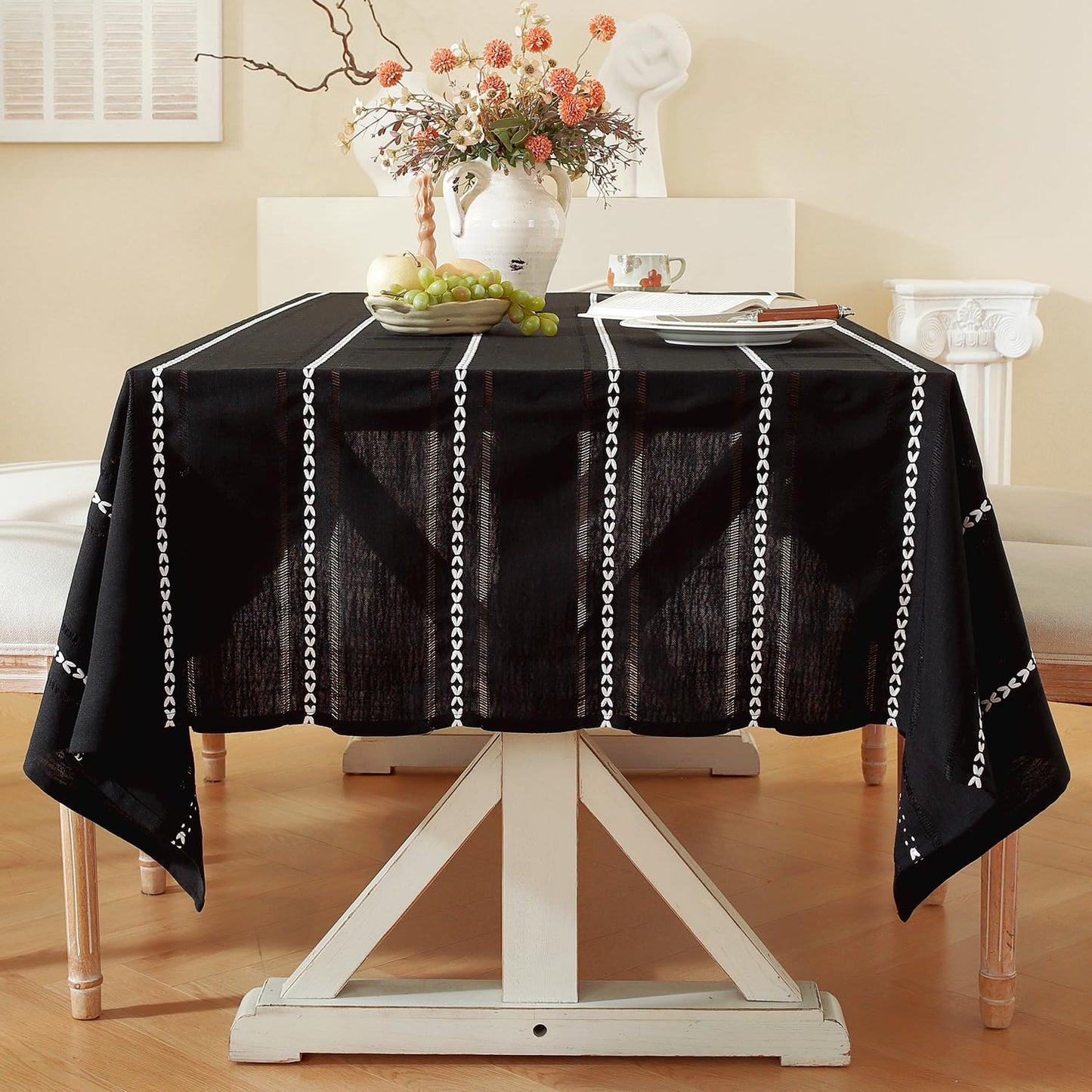 Chassic 60 x 120 inches Farmhouse Style Linen tablecloths, Wrinkle Resistant Washable Dining Room Table Cloths for 8 Foot Rectangle Tables - Beige