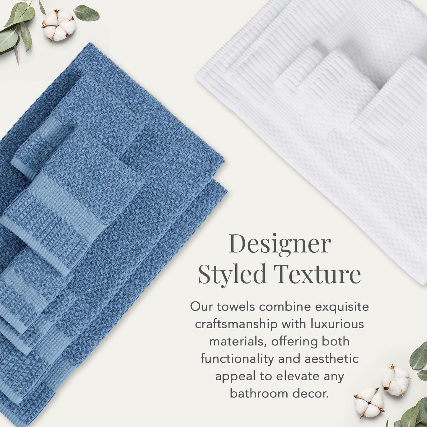 NY Loft 100% Cotton 4 Pack Bath Towels, 30" x 52", Soft & Absorbent, Quick Dry, Textured - Trinity Collection, Bright White