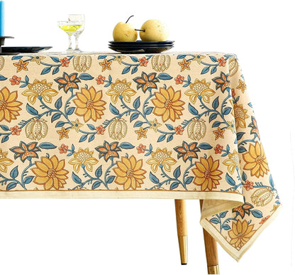 ISAENNE Designer French Light Beige Extra Long Rectangle Tablecloth,Linen Florals and Birds Pattern Table Cloth,Durable Decorative Tablecloths for Dining Thanksgiving Kitchen,67"*118"-Cornucopia