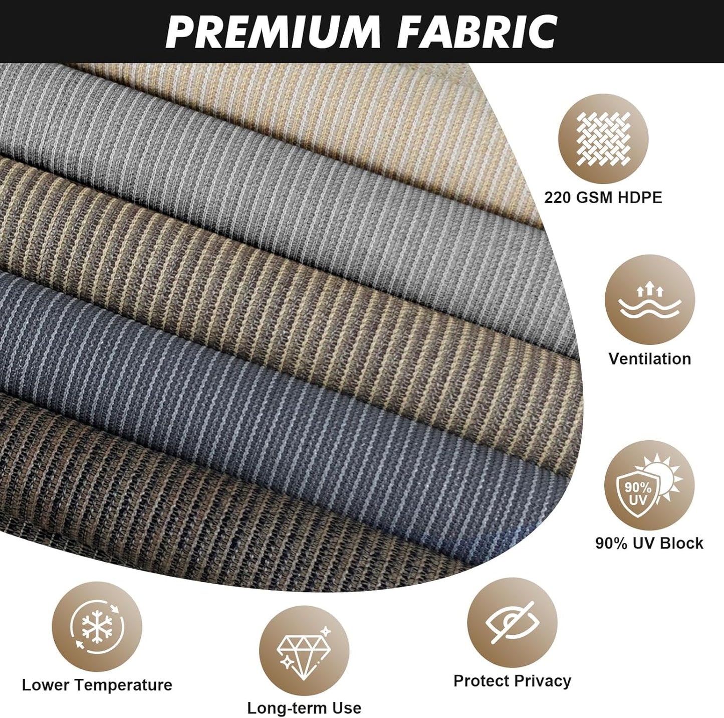 Artpuch Outdoor Roller Shade 6' W x 8' H, Gray Exterior Cordless Patio Shades Roll Up Blinds with Spliced Pole Design, (2 Poles, One-Piece Fabric)