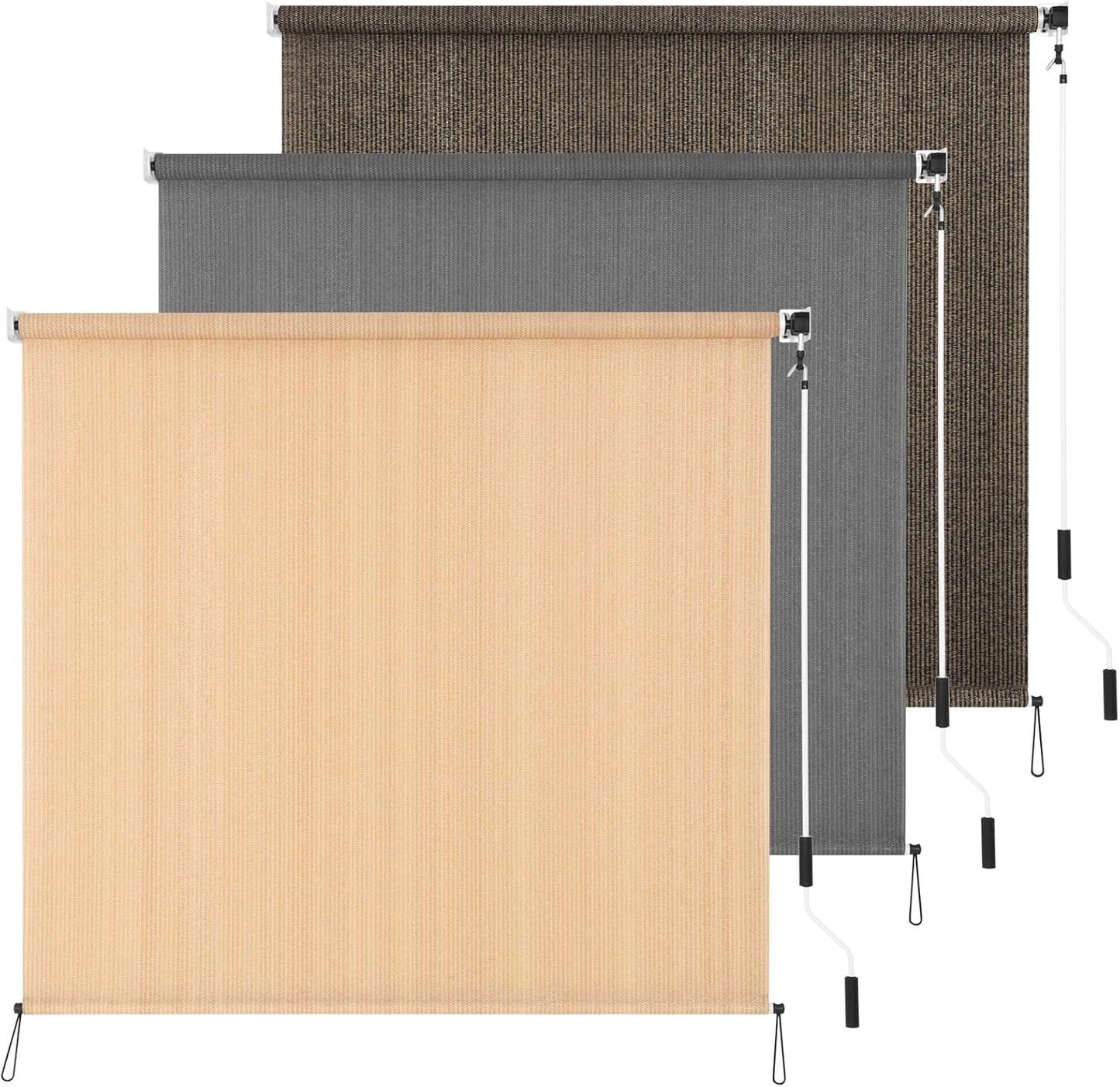 Outdoor Roller Shade 4' W x 6' L Cordless Patio Shades Roll Up Outdoors Blinds with UV Protection, Exterior Roller Shades Cloth for Porch Pergola, Mocha