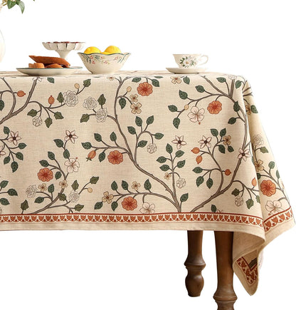ISAENNE Designer French Light Beige Extra Long Rectangle Tablecloth,Linen Florals and Birds Pattern Table Cloth,Durable Decorative Tablecloths for Dining Thanksgiving Kitchen,67"*118"-Cornucopia