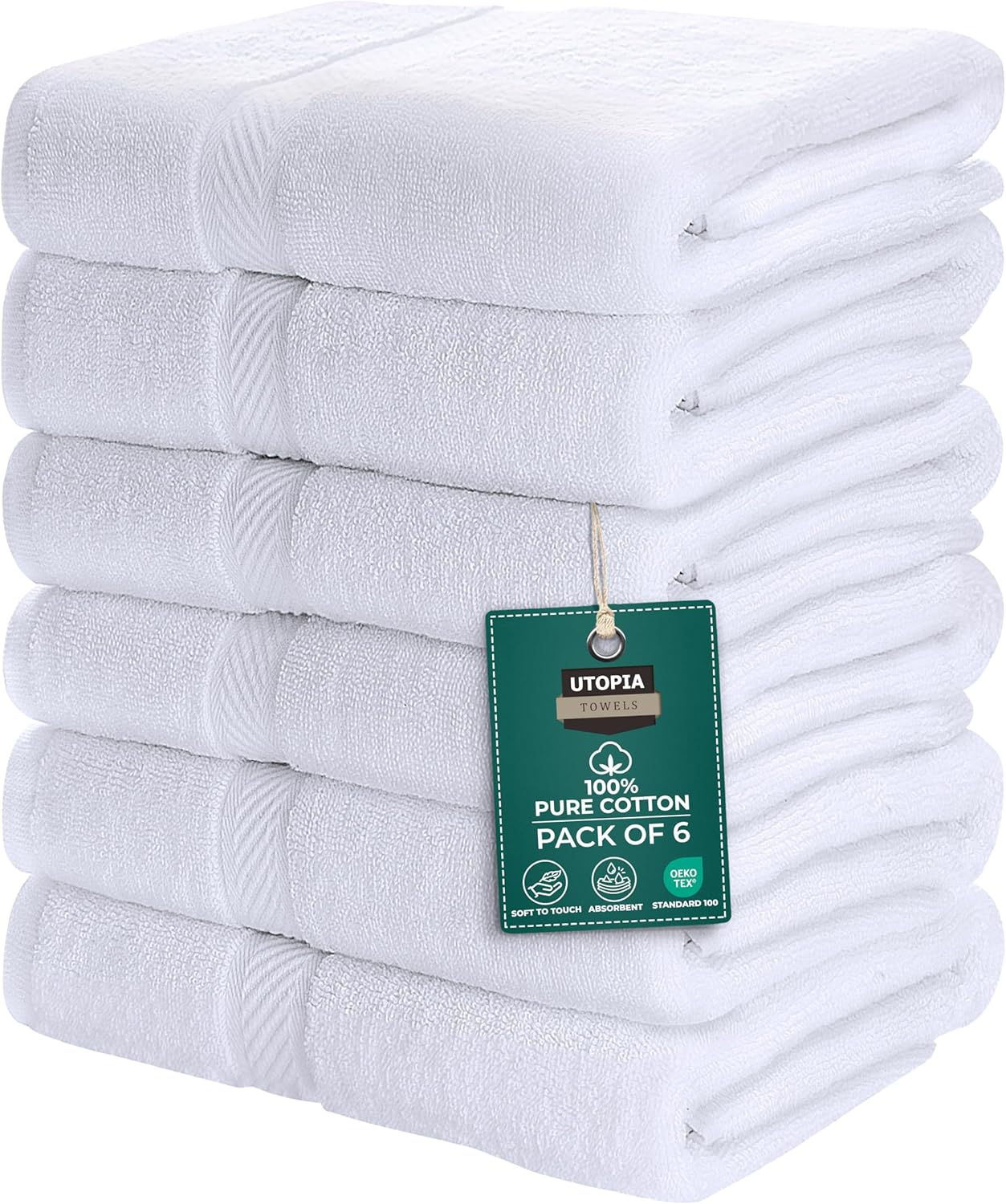 Utopia Towels 18 Pack Bath Towel Set (24 x 48 Inches), 500 GSM 100% Ring Spun Cotton Medium Lightweight and Highly Absorbent Quick Drying, Premium Towels for Hotel, Spa and Bathroom (White)