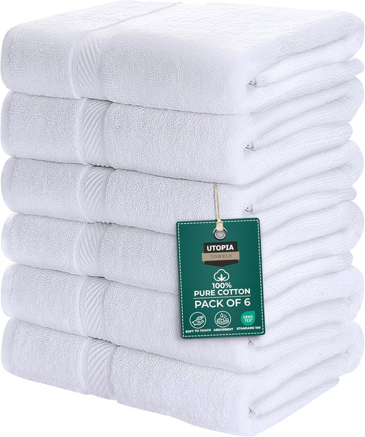 Utopia Towels 18 Pack Bath Towel Set (24 x 48 Inches), 500 GSM 100% Ring Spun Cotton Medium Lightweight and Highly Absorbent Quick Drying, Premium Towels for Hotel, Spa and Bathroom (White)
