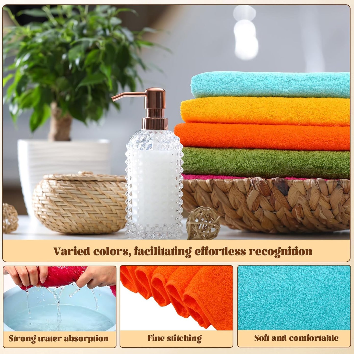 Newwiee Set of 12 Bath Towels Bulk - 28 x 55 Inch Large Cotton Towels in 12 Colors, Soft Quick-Dry Lightweight Bathroom Towel for Home Pool Beach Spa Hotel Gym Use(12 Colors)