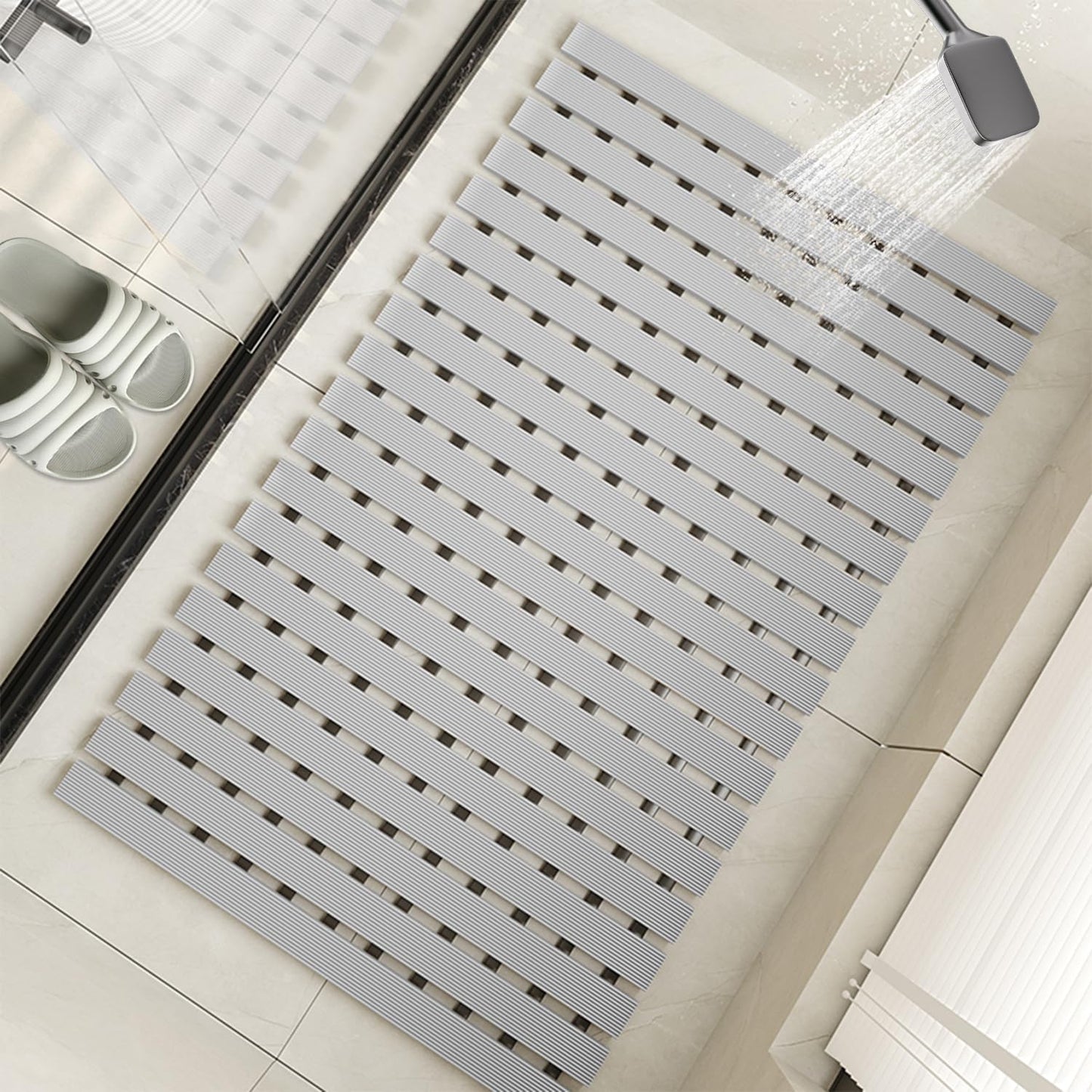 Non Slip Large Shower Mat(35.4"*23.6"),Extra Large Shower Mats for Inside Shower, Non Slip Shower Mat for Elderly,Non Suction Cups Heavy Duty Bathtub Mat,Rubber