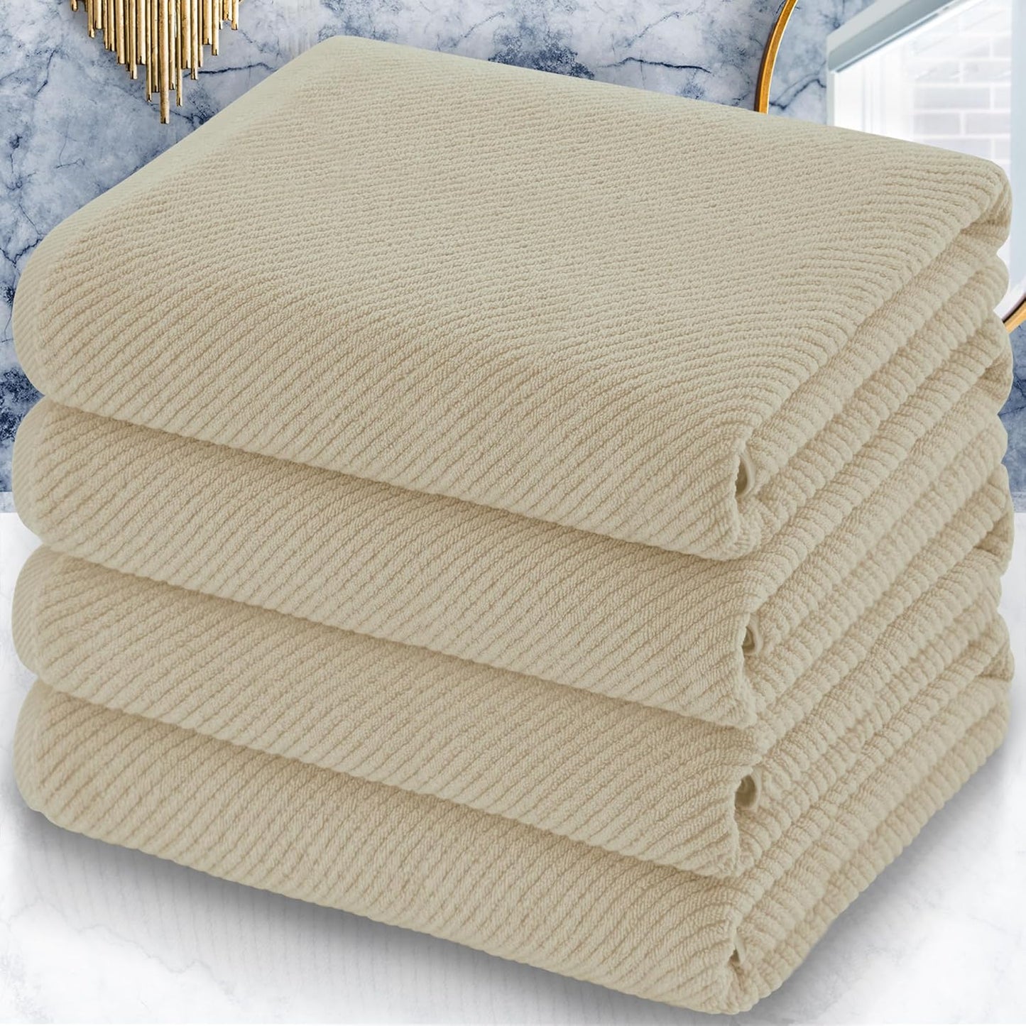 Luxury Bath Towels, Bath Towels Set of 4, Large 30" x 56" - 100% Cotton | Quick Dry | Light Weight | Thick | Soft | Absorbent, Luxury Shower Towel Sets for Bathroom, Towel Gift Set, White