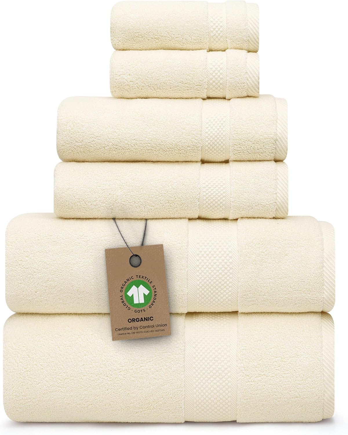 100% Organic Zero-Twist Cotton Towels - GOTS Certified Luxury Bath Towels - Ultra Soft & Plush 700GSM Long-Staple Cotton - 6 Piece Towel Set (White)