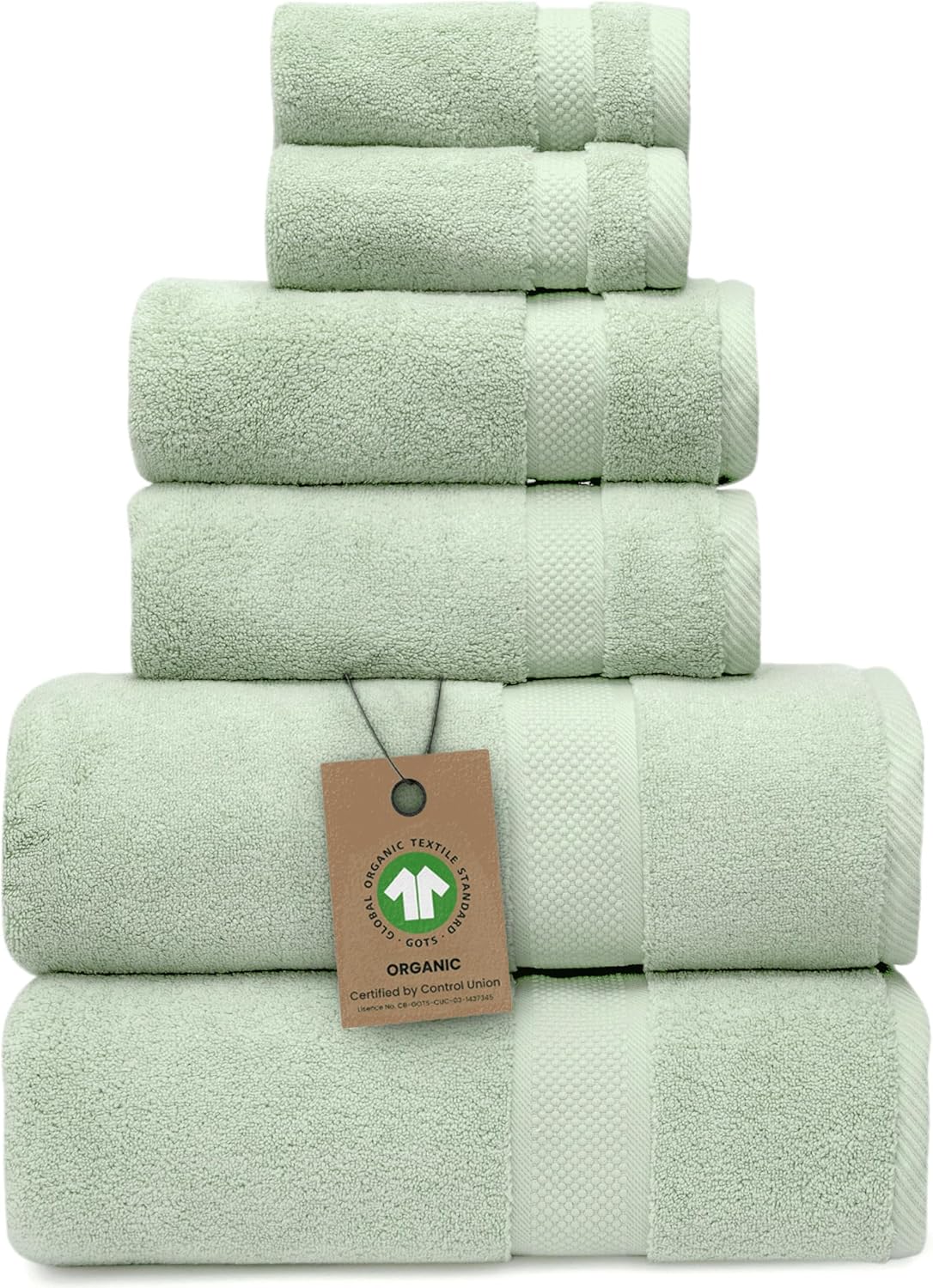 100% Organic Zero-Twist Cotton Towels - GOTS Certified Luxury Bath Towels - Ultra Soft & Plush 700GSM Long-Staple Cotton - 6 Piece Towel Set (White)