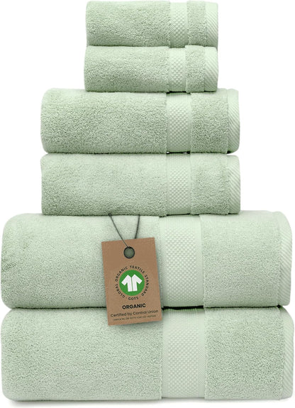 100% Organic Zero-Twist Cotton Towels - GOTS Certified Luxury Bath Towels - Ultra Soft & Plush 700GSM Long-Staple Cotton - 6 Piece Towel Set (White)