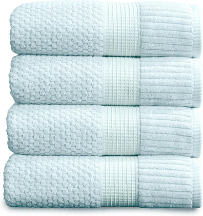 NY Loft 100% Cotton 4 Pack Bath Towels, 30" x 52", Soft & Absorbent, Quick Dry, Textured - Trinity Collection, Bright White