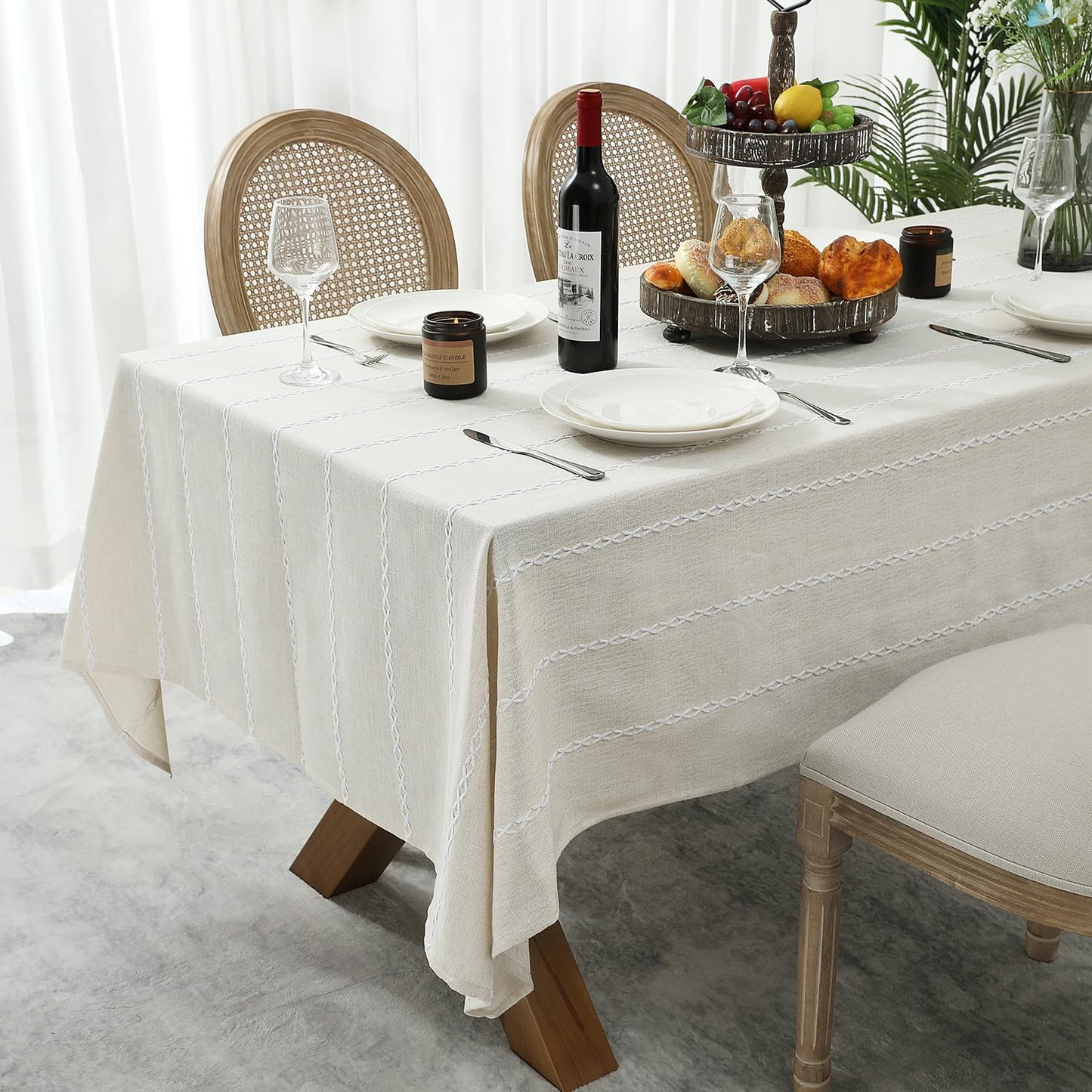 Chassic 60 x 120 inches Farmhouse Style Linen tablecloths, Wrinkle Resistant Washable Dining Room Table Cloths for 8 Foot Rectangle Tables - Beige