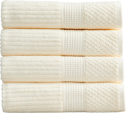 Springtree Home 100% Cotton Bath Towel Set of 4 | Super Soft & Absorbent with Quick-Dry Fibers | 4 Bath Towels | Textured and Durable Cotton | Krista Collection - Bright White