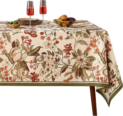 ISAENNE Designer French Light Beige Extra Long Rectangle Tablecloth,Linen Florals and Birds Pattern Table Cloth,Durable Decorative Tablecloths for Dining Thanksgiving Kitchen,67"*118"-Cornucopia