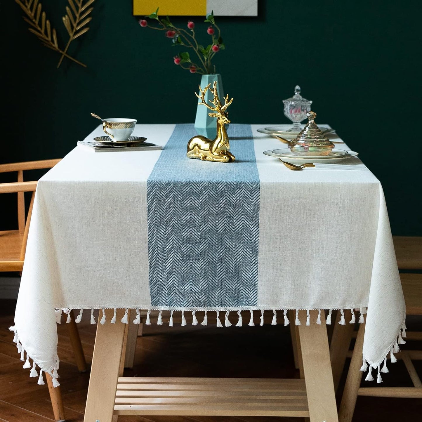 JIALE Tablecloths for Rectangle Tables,Cotton Linen Table Cloth Waterproof Tablecloth Wrinkle Free Farmhouse Dining Tables Cover,Soft Fabric Table Cloths with Tassels,Grey,55" X 120",10-12 Seats