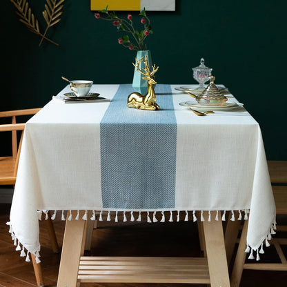 JIALE Tablecloths for Rectangle Tables,Cotton Linen Table Cloth Waterproof Tablecloth Wrinkle Free Farmhouse Dining Tables Cover,Soft Fabric Table Cloths with Tassels,Grey,55" X 120",10-12 Seats