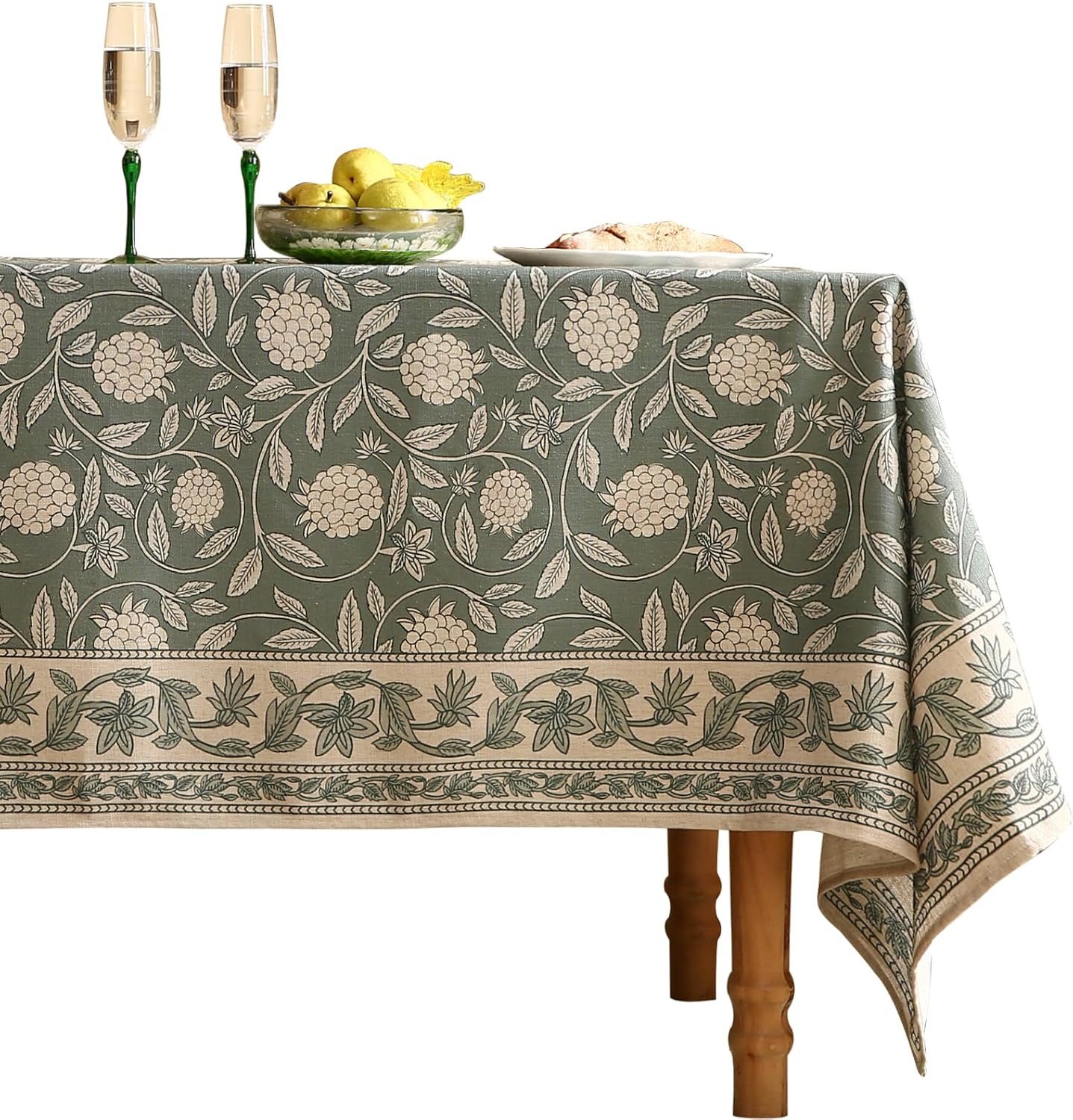 ISAENNE Designer French Light Beige Extra Long Rectangle Tablecloth,Linen Florals and Birds Pattern Table Cloth,Durable Decorative Tablecloths for Dining Thanksgiving Kitchen,67"*118"-Cornucopia