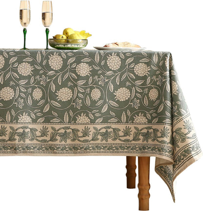 ISAENNE Designer French Light Beige Extra Long Rectangle Tablecloth,Linen Florals and Birds Pattern Table Cloth,Durable Decorative Tablecloths for Dining Thanksgiving Kitchen,67"*118"-Cornucopia