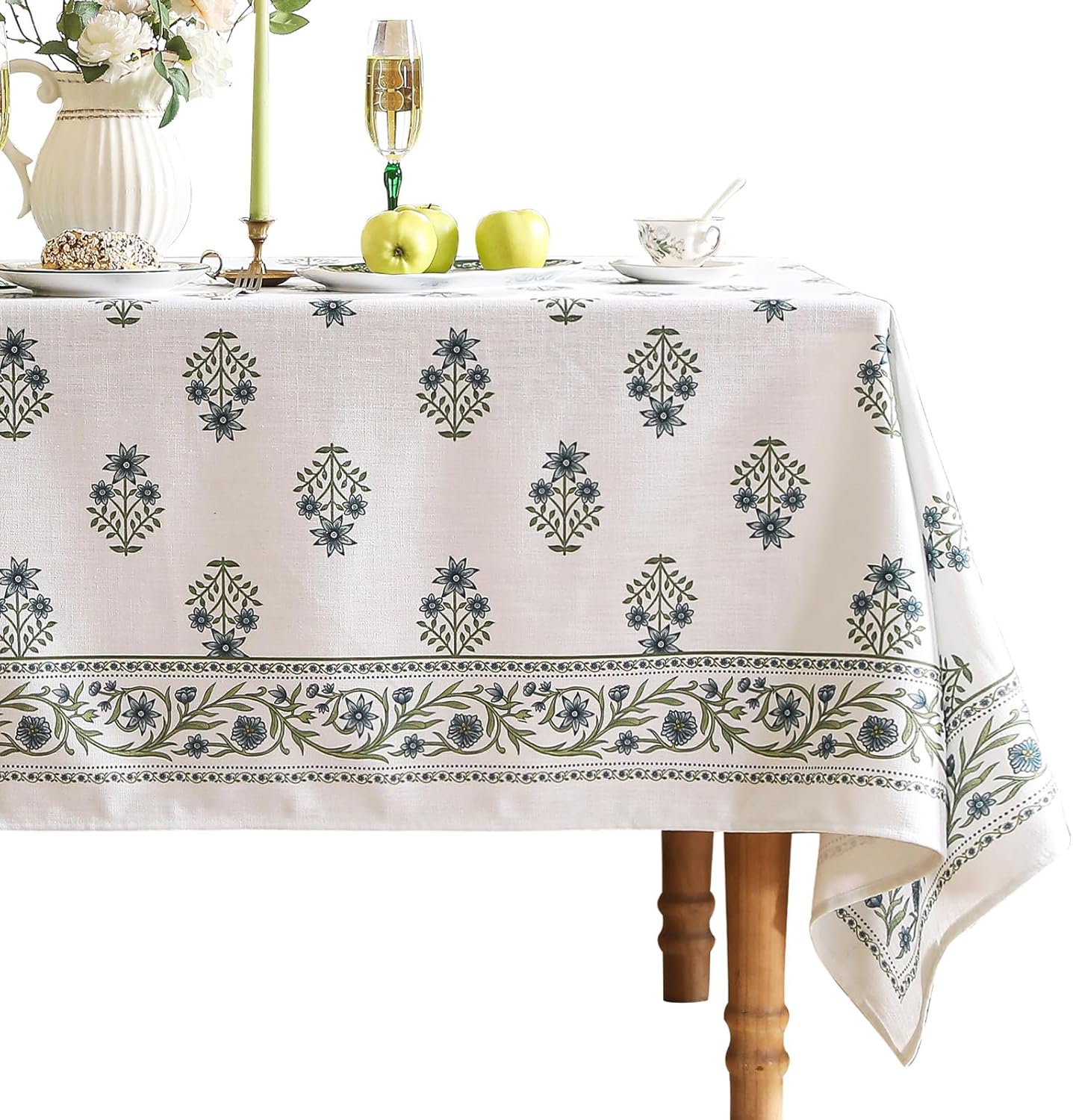 ISAENNE Designer French Light Beige Extra Long Rectangle Tablecloth,Linen Florals and Birds Pattern Table Cloth,Durable Decorative Tablecloths for Dining Thanksgiving Kitchen,67"*118"-Cornucopia