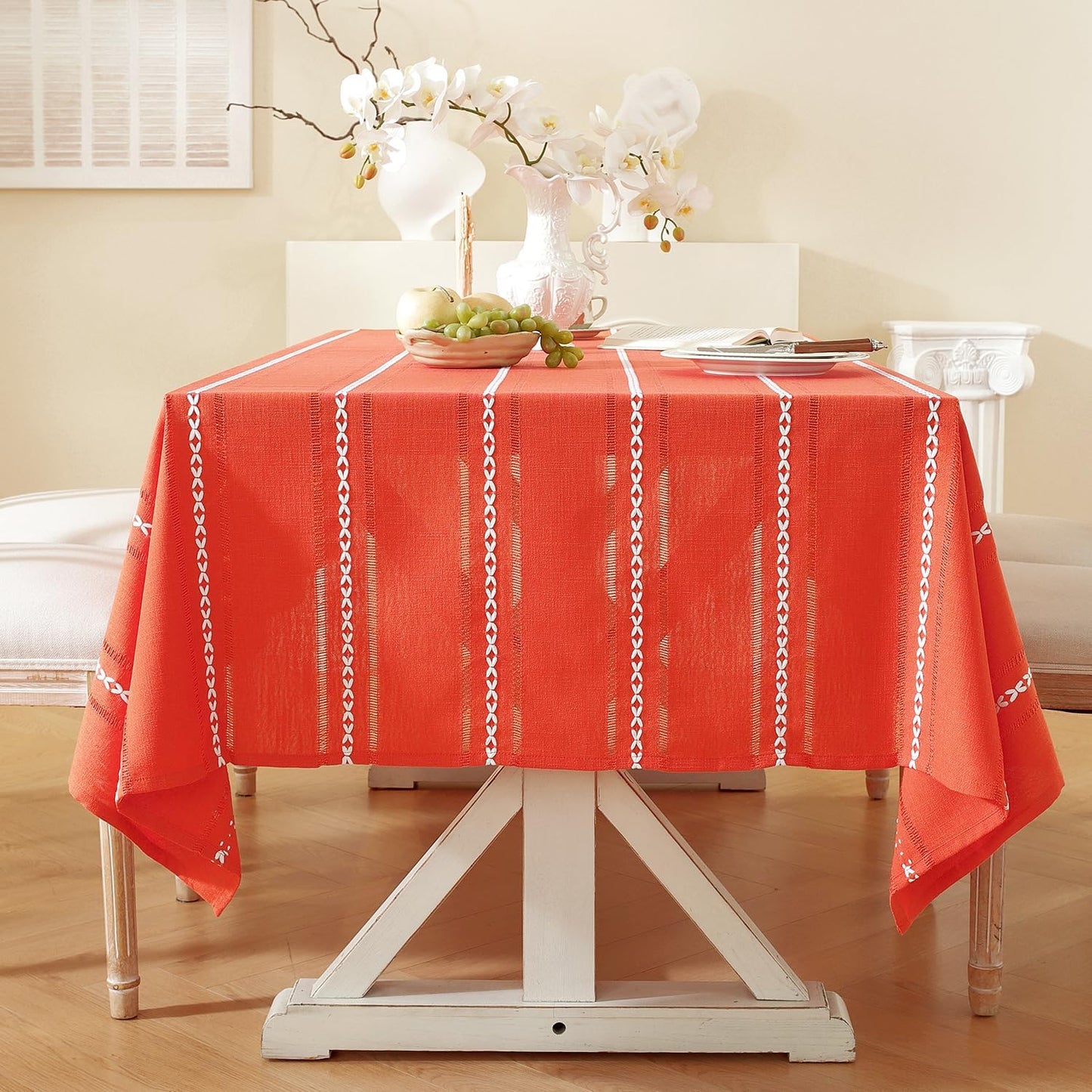 Chassic 60 x 120 inches Farmhouse Style Linen tablecloths, Wrinkle Resistant Washable Dining Room Table Cloths for 8 Foot Rectangle Tables - Beige