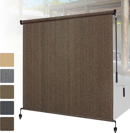 Shade&Beyond Outdoor Roller Shades with Splicing Design, 8' W x 8' H Cordless Patio Roll Up Blinds, Exterior Shade Cloth Roll for Porch, Gazebo, Pergola, Balcony, Gray