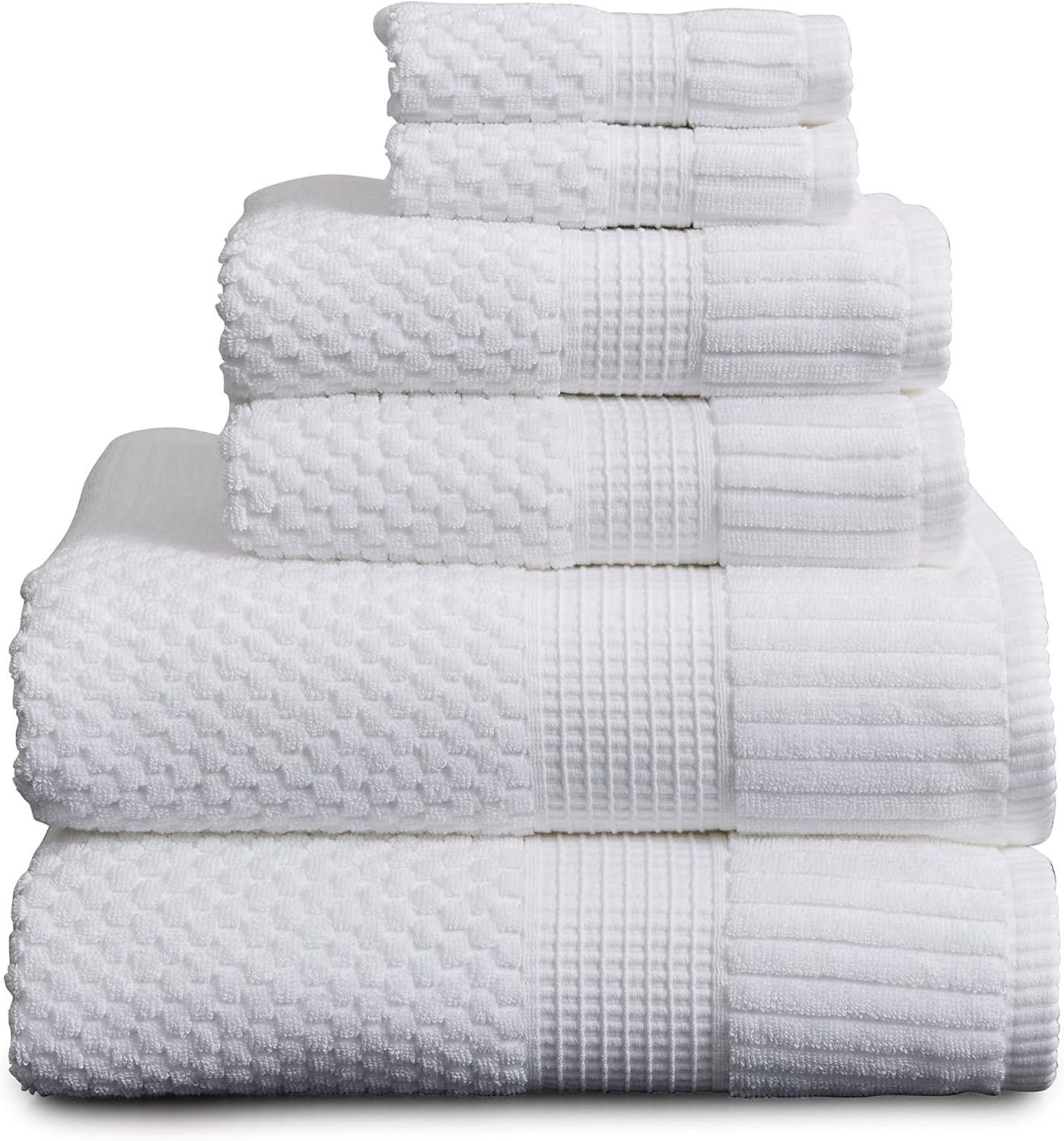 NY Loft 100% Cotton 4 Pack Bath Towels, 30" x 52", Soft & Absorbent, Quick Dry, Textured - Trinity Collection, Bright White