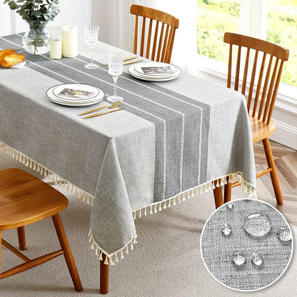 QIANQUHUI Embroidered Tablecloth for Dining Table,Dust Proof Spillproof Soil Resistant Cotton Linen Rectangle Table Cloths (Coffee, Rectangle/Oblong, 55'x102'', 8-10 Seats)