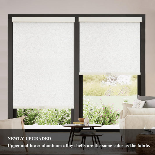 AOSKY Blackout Roller Shades Cordless Blinds for Windows, Free-Stop Shades with Valance, Thermal Insulated Fabric, UV Protection, Blinds for Home and Office (34" W x 72" H, Linen Beige