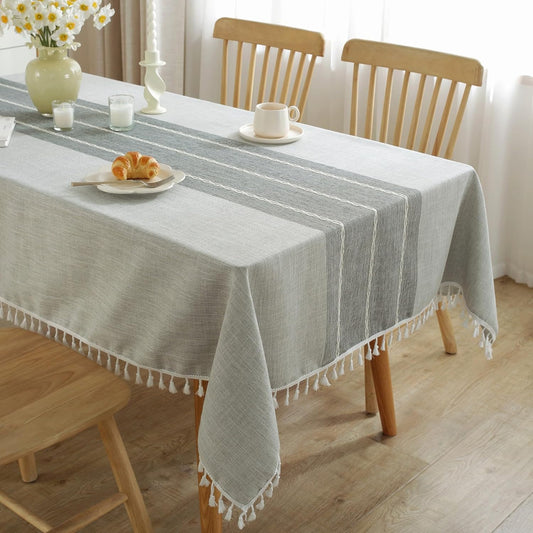 JIALE Tablecloths for Rectangle Tables,Cotton Linen Table Cloth Waterproof Tablecloth Wrinkle Free Farmhouse Dining Tables Cover,Soft Fabric Table Cloths with Tassels,Grey,55" X 120",10-12 Seats