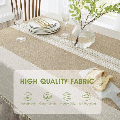 QIANQUHUI Embroidered Tablecloth for Dining Table,Dust Proof Spillproof Soil Resistant Cotton Linen Rectangle Table Cloths (Coffee, Rectangle/Oblong, 55'x102'', 8-10 Seats)