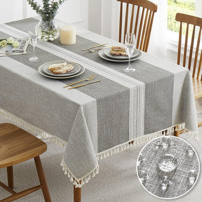 QIANQUHUI Embroidered Tablecloth for Dining Table,Dust Proof Spillproof Soil Resistant Cotton Linen Rectangle Table Cloths (Coffee, Rectangle/Oblong, 55'x102'', 8-10 Seats)