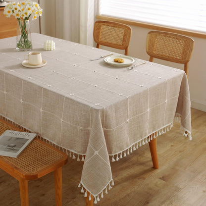 JIALE Tablecloths for Rectangle Tables,Cotton Linen Table Cloth Waterproof Tablecloth Wrinkle Free Farmhouse Dining Tables Cover,Soft Fabric Table Cloths with Tassels,Grey,55" X 120",10-12 Seats