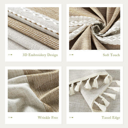 QIANQUHUI Embroidered Tablecloth for Dining Table,Dust Proof Spillproof Soil Resistant Cotton Linen Rectangle Table Cloths (Coffee, Rectangle/Oblong, 55'x102'', 8-10 Seats)