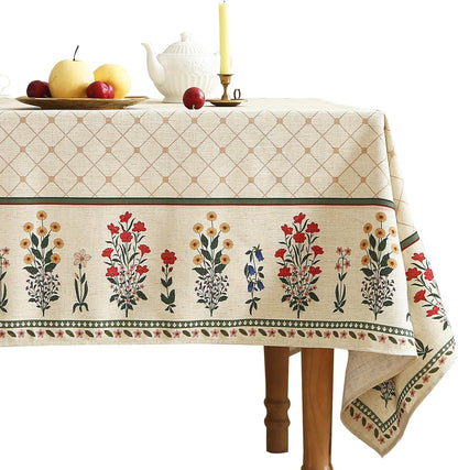 ISAENNE Designer French Light Beige Extra Long Rectangle Tablecloth,Linen Florals and Birds Pattern Table Cloth,Durable Decorative Tablecloths for Dining Thanksgiving Kitchen,67"*118"-Cornucopia