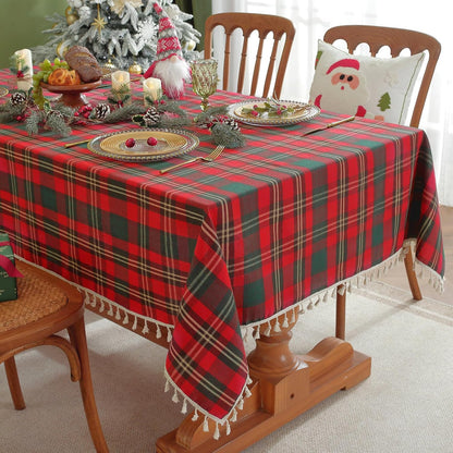 Laolitou Checkered Tablecloth Rectangle Washable Buffalo Plaid Table Cloth with Tassel Cotton Linen Gingham Table Cover for Picnic Kitchen Dining Room, Beige, 102 Inch
