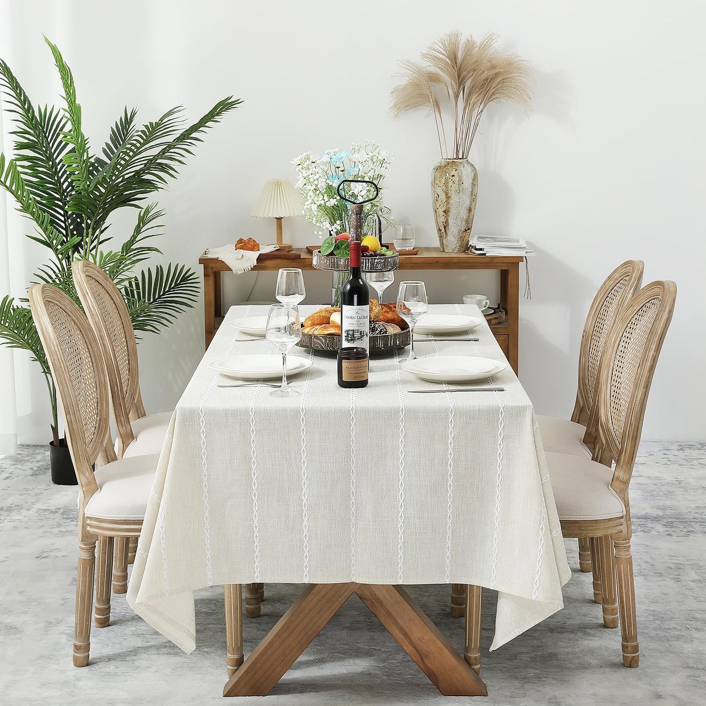 Chassic 60 x 120 inches Farmhouse Style Linen tablecloths, Wrinkle Resistant Washable Dining Room Table Cloths for 8 Foot Rectangle Tables - Beige