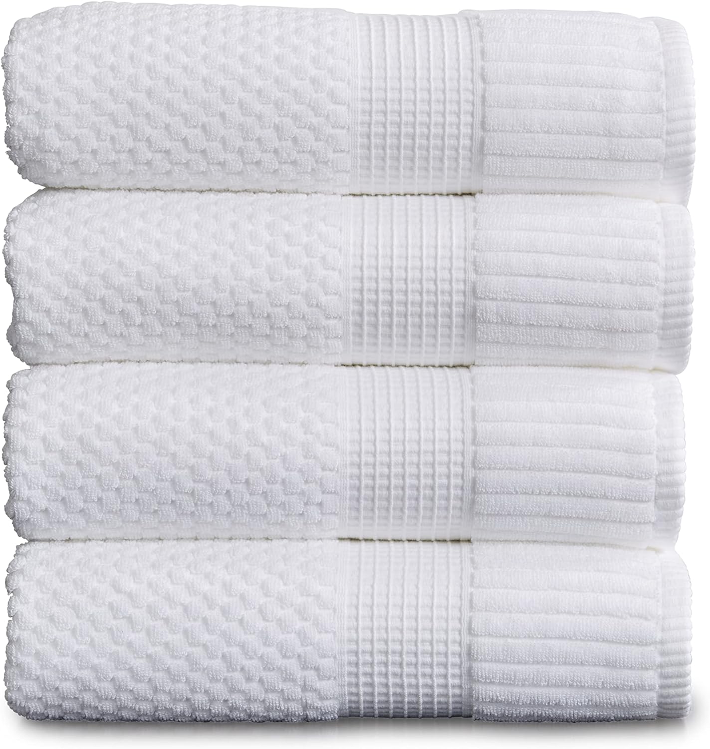 NY Loft 100% Cotton 4 Pack Bath Towels, 30" x 52", Soft & Absorbent, Quick Dry, Textured - Trinity Collection, Bright White