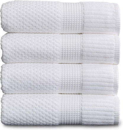 NY Loft 100% Cotton 4 Pack Bath Towels, 30" x 52", Soft & Absorbent, Quick Dry, Textured - Trinity Collection, Bright White