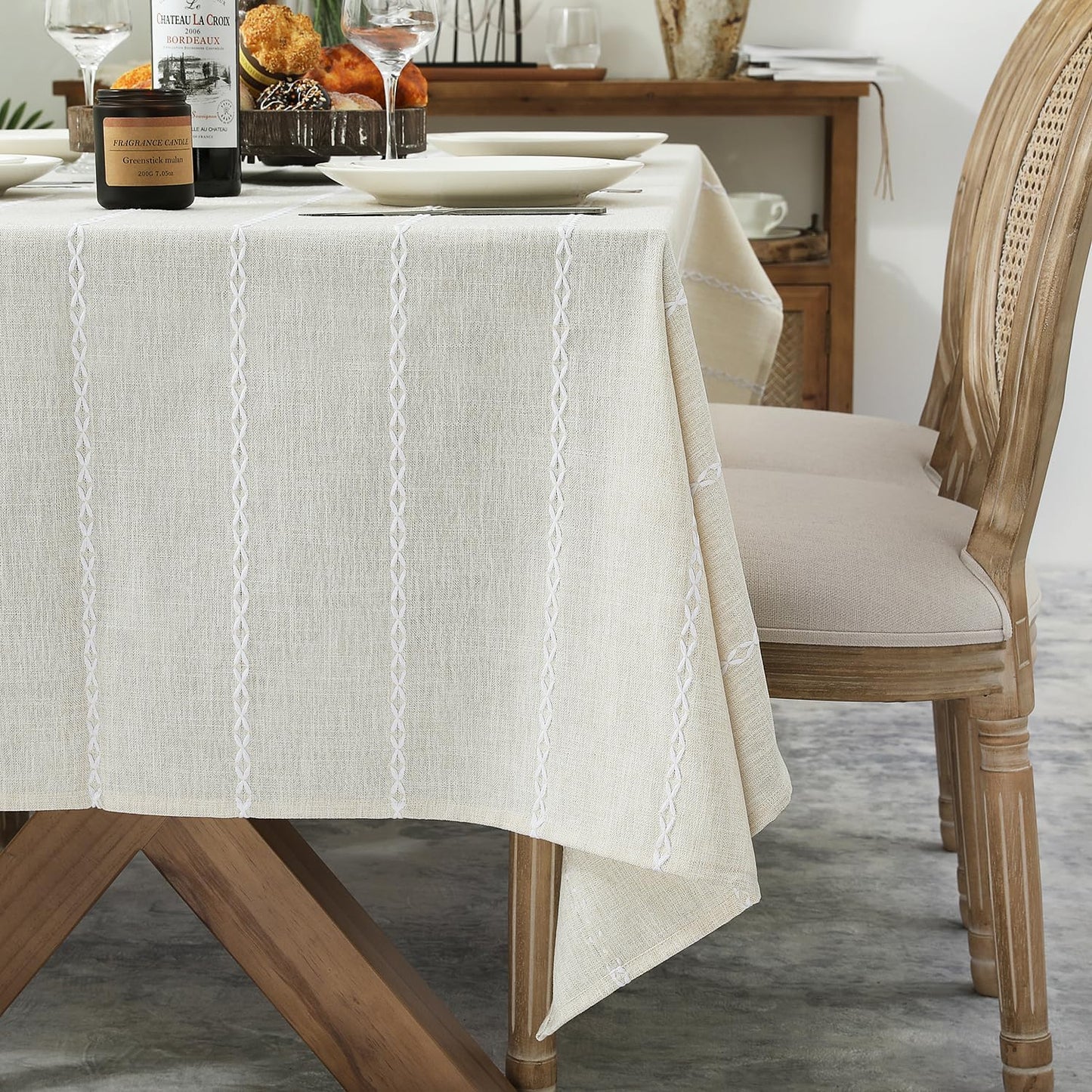 Chassic 60 x 120 inches Farmhouse Style Linen tablecloths, Wrinkle Resistant Washable Dining Room Table Cloths for 8 Foot Rectangle Tables - Beige