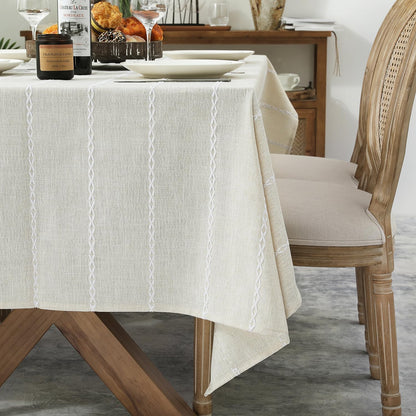 Chassic 60 x 120 inches Farmhouse Style Linen tablecloths, Wrinkle Resistant Washable Dining Room Table Cloths for 8 Foot Rectangle Tables - Beige