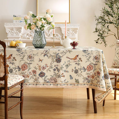 ISAENNE Designer French Light Beige Extra Long Rectangle Tablecloth,Linen Florals and Birds Pattern Table Cloth,Durable Decorative Tablecloths for Dining Thanksgiving Kitchen,67"*118"-Cornucopia