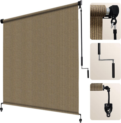 Artpuch Outdoor Roller Shade 6' W x 8' H, Gray Exterior Cordless Patio Shades Roll Up Blinds with Spliced Pole Design, (2 Poles, One-Piece Fabric)