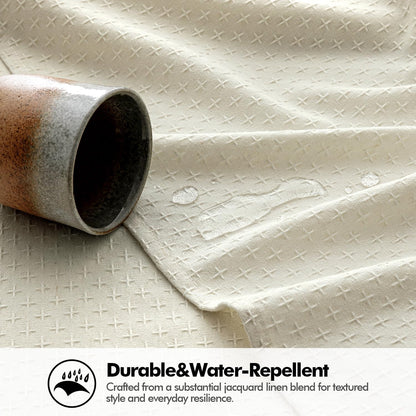 MIULEE Ivory Linen Cottton Table Cloth Rectangle Tablecloth Waterproof Spillproof Cross-Star Textured Table Cltoth Decorative Farmhouse Style for Dining Party Weddings 60x120 Inch