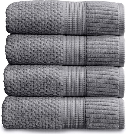 NY Loft 100% Cotton 4 Pack Bath Towels, 30" x 52", Soft & Absorbent, Quick Dry, Textured - Trinity Collection, Bright White
