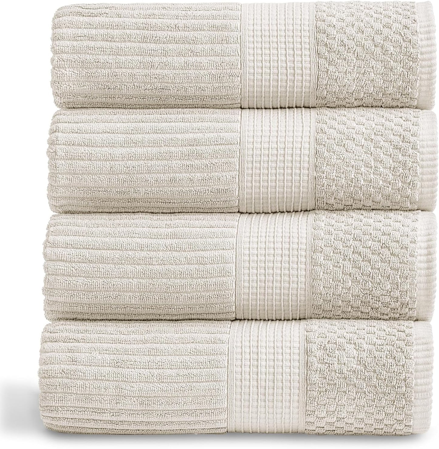 Springtree Home 100% Cotton Bath Towel Set of 4 | Super Soft & Absorbent with Quick-Dry Fibers | 4 Bath Towels | Textured and Durable Cotton | Krista Collection - Bright White