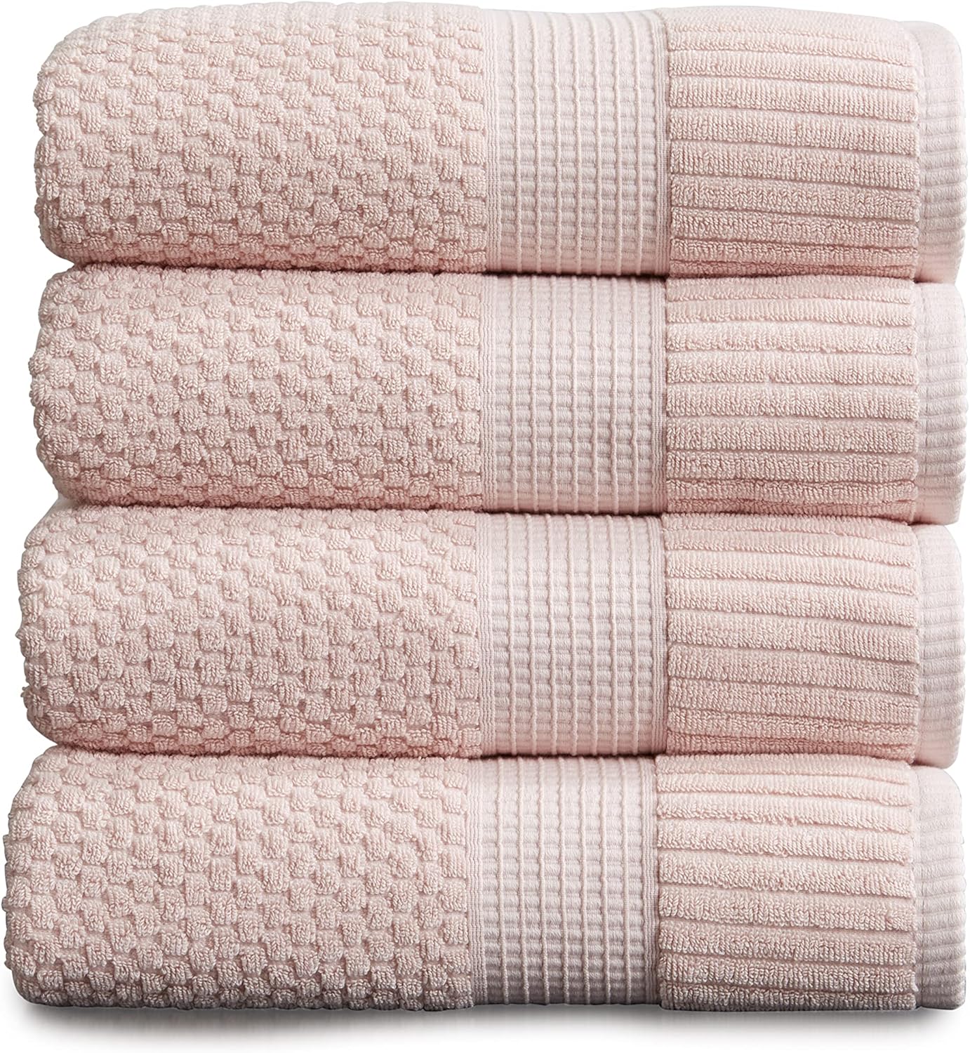 NY Loft 100% Cotton 4 Pack Bath Towels, 30" x 52", Soft & Absorbent, Quick Dry, Textured - Trinity Collection, Bright White