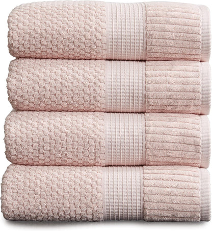 NY Loft 100% Cotton 4 Pack Bath Towels, 30" x 52", Soft & Absorbent, Quick Dry, Textured - Trinity Collection, Bright White