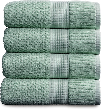 NY Loft 100% Cotton 4 Pack Bath Towels, 30" x 52", Soft & Absorbent, Quick Dry, Textured - Trinity Collection, Bright White