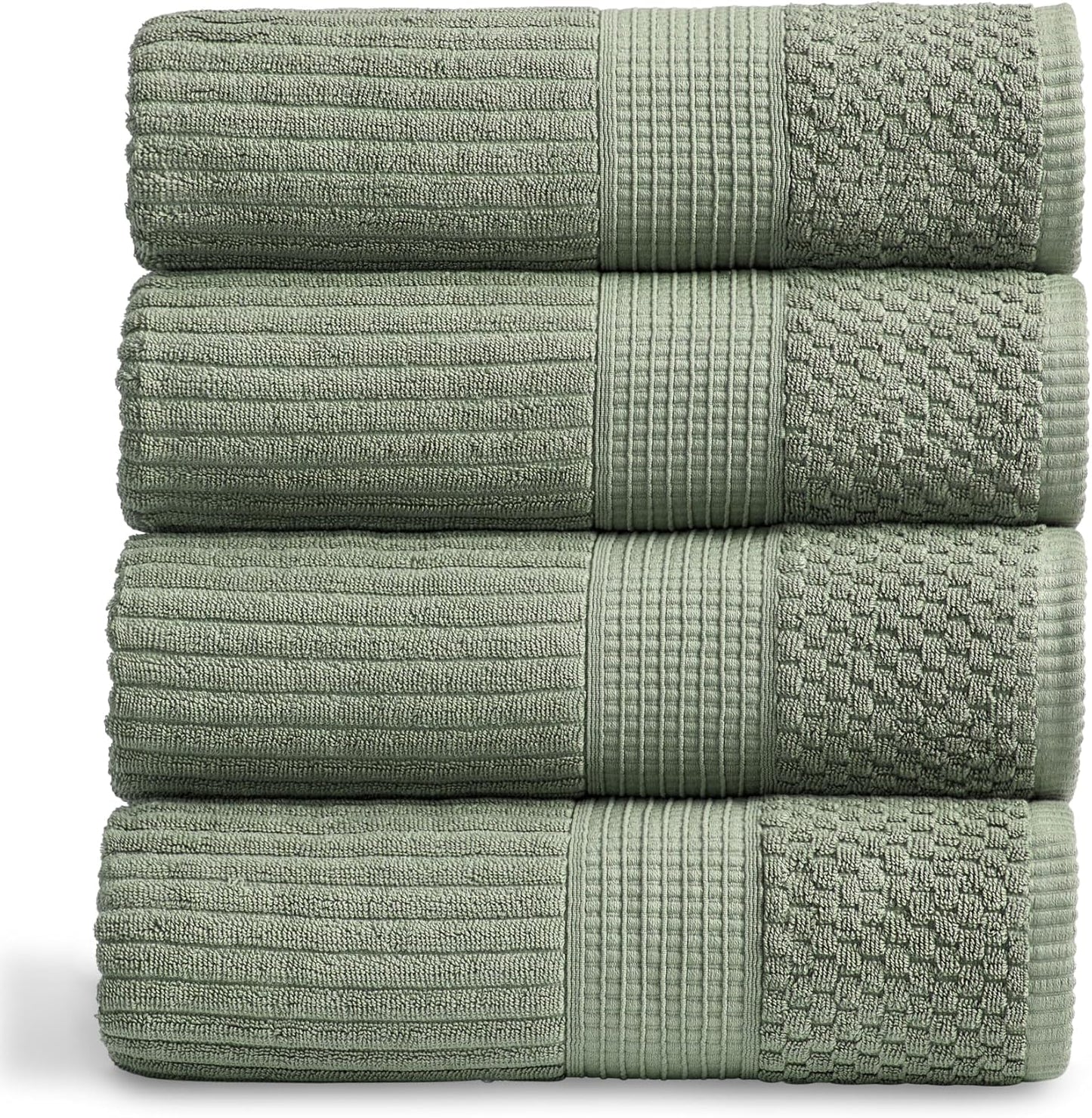 Springtree Home 100% Cotton Bath Towel Set of 4 | Super Soft & Absorbent with Quick-Dry Fibers | 4 Bath Towels | Textured and Durable Cotton | Krista Collection - Bright White